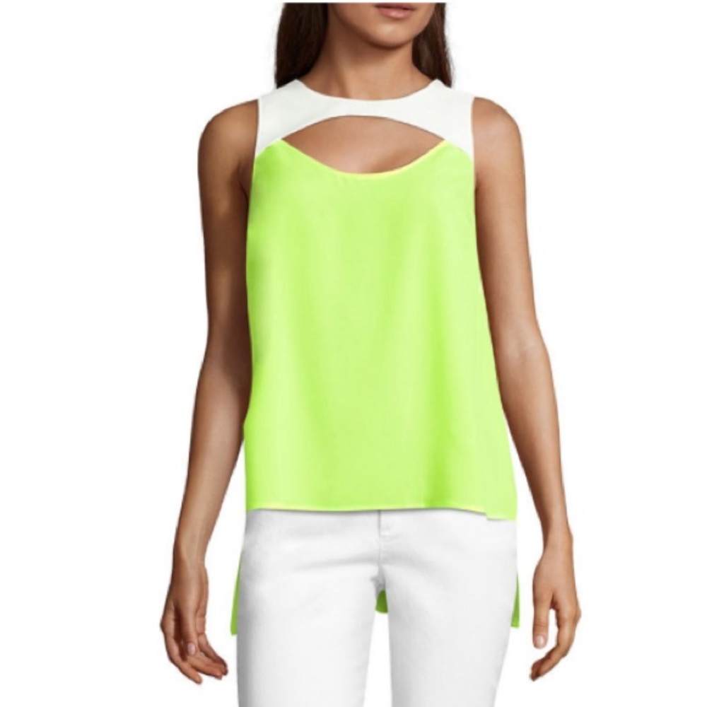 Neon electric yellow/white Project Runway top